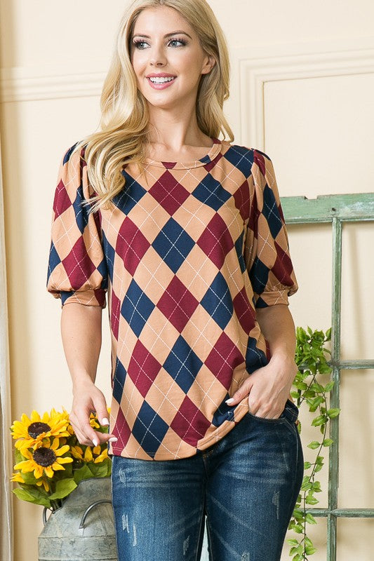 Stilla | Print Puff Sleeve Strik Jersey Top
