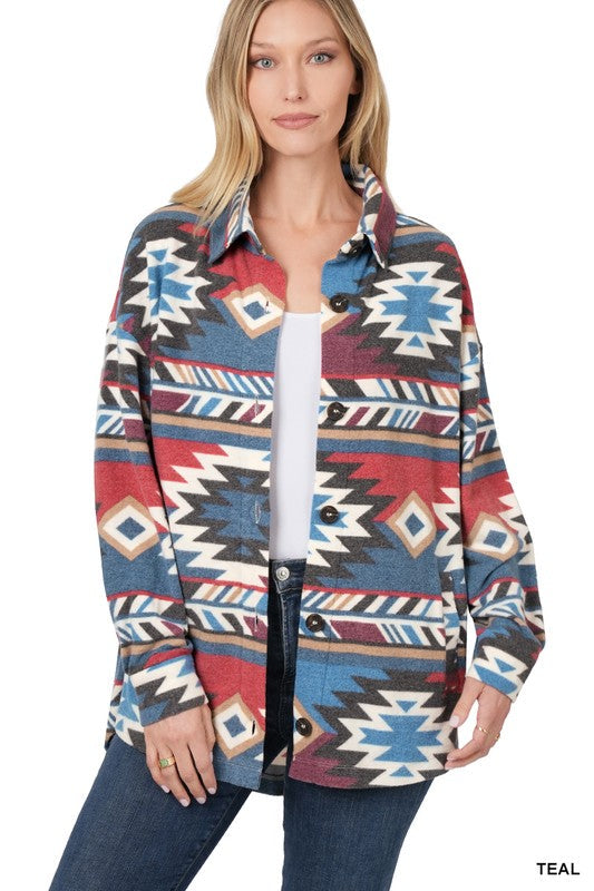 Stilla | Aztec Oversized Skjortejakke Med Lommer