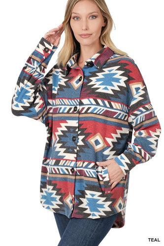Stilla | Aztec Oversized Skjortejakke Med Lommer