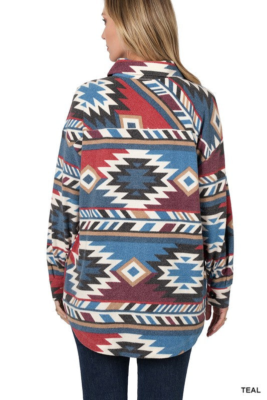 Stilla | Aztec Oversized Skjortejakke Med Lommer