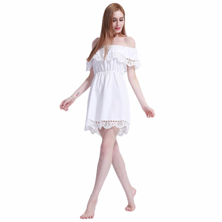 Dame Off-Shoulder Kjole med Spidsudsmykning og elastisk Talje Stilla