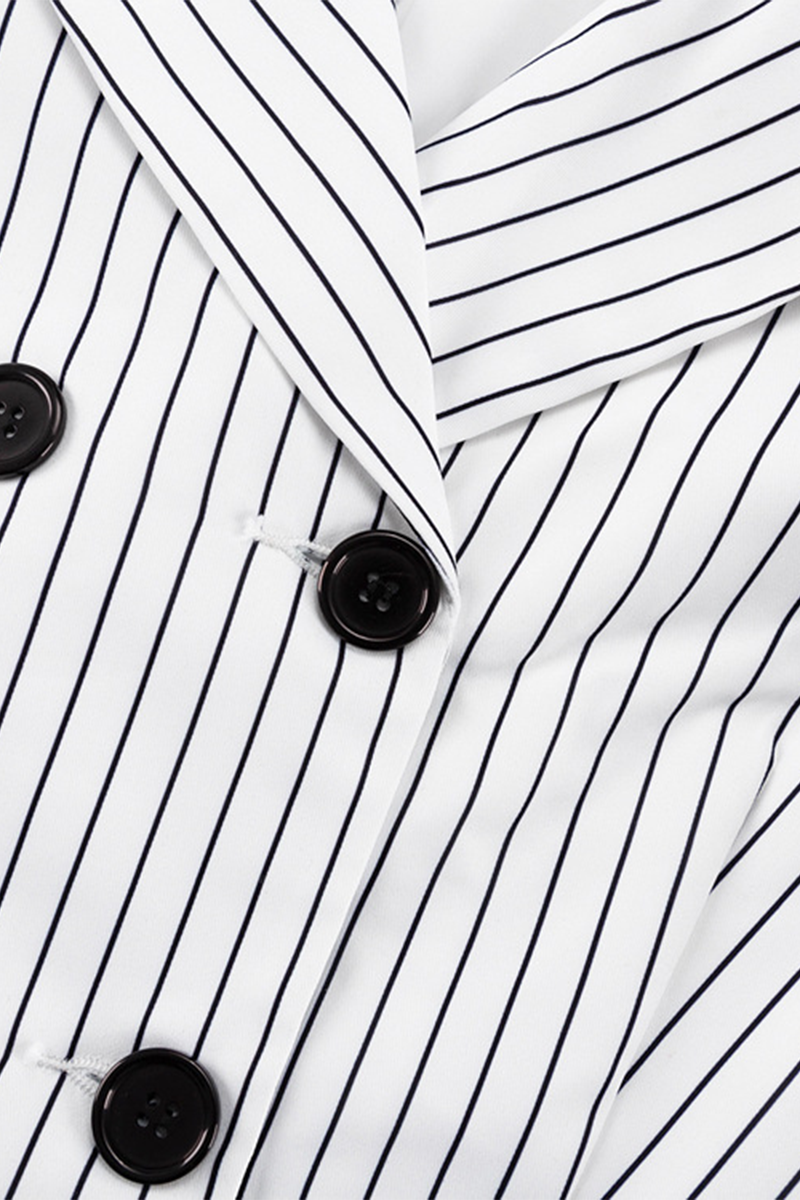 Stilla | Elegant Stribet Street Print, Knapper, Slids, Kontrast, Vendbar Krave, Lange Ærmer, To Dele