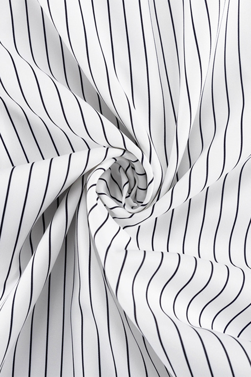 Stilla | Elegant Stribet Street Print, Knapper, Slids, Kontrast, Vendbar Krave, Lange Ærmer, To Dele