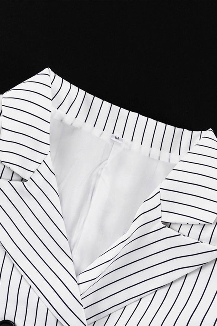 Stilla | Elegant Stribet Street Print, Knapper, Slids, Kontrast, Vendbar Krave, Lange Ærmer, To Dele