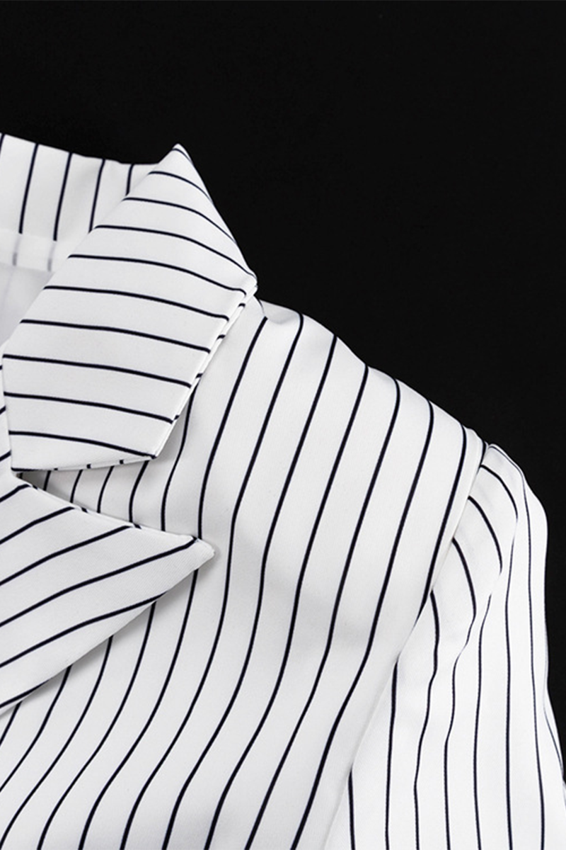 Stilla | Elegant Stribet Street Print, Knapper, Slids, Kontrast, Vendbar Krave, Lange Ærmer, To Dele