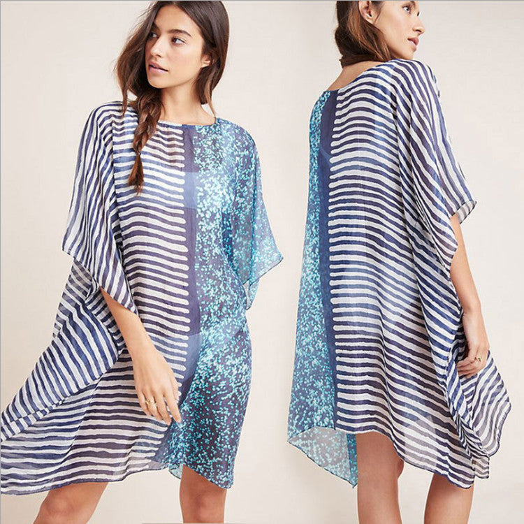 Dame Strandtunika med asymmetrisk design og mode mønster Stilla