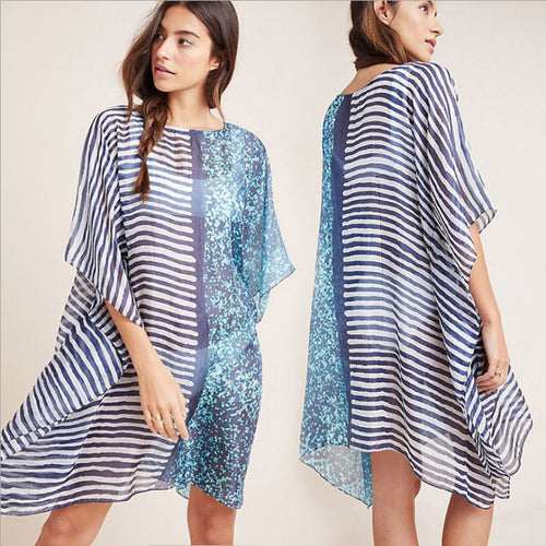 Dame Strandtunika med asymmetrisk design og mode mønster Stilla