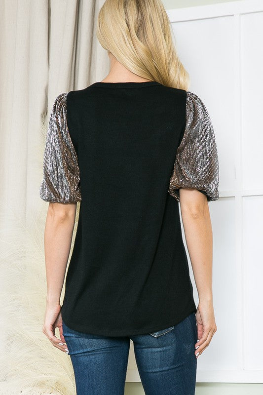 Stilla | Bubble Sleeve Knit Top - Kongeblå