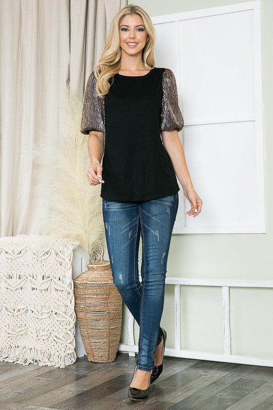 Stilla | Bubble Sleeve Knit Top - Kongeblå