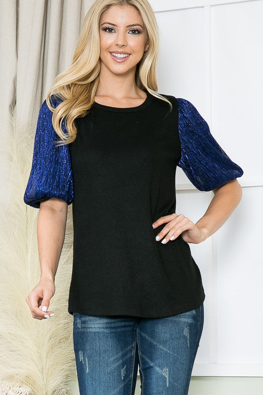 Stilla | Bubble Sleeve Knit Top - Kongeblå