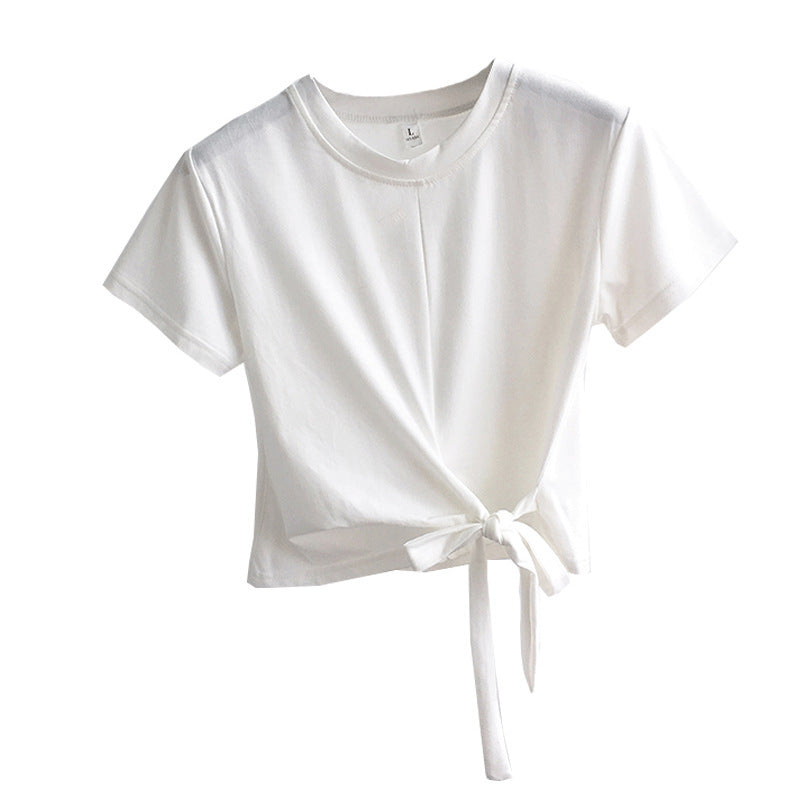 Kvindernes cropped T-shirt med side knude og afslappet pasform