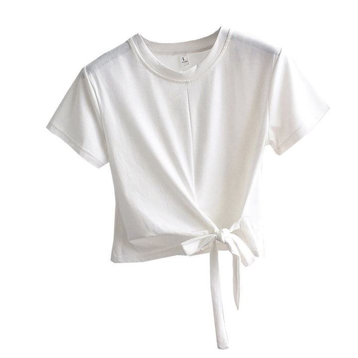 Kvindernes cropped T-shirt med side knude og afslappet pasform