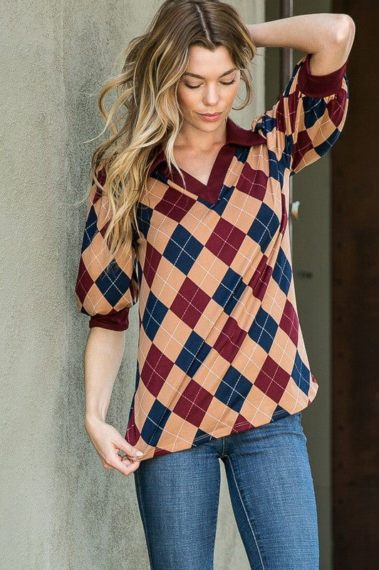 Stilla | Argyle Top