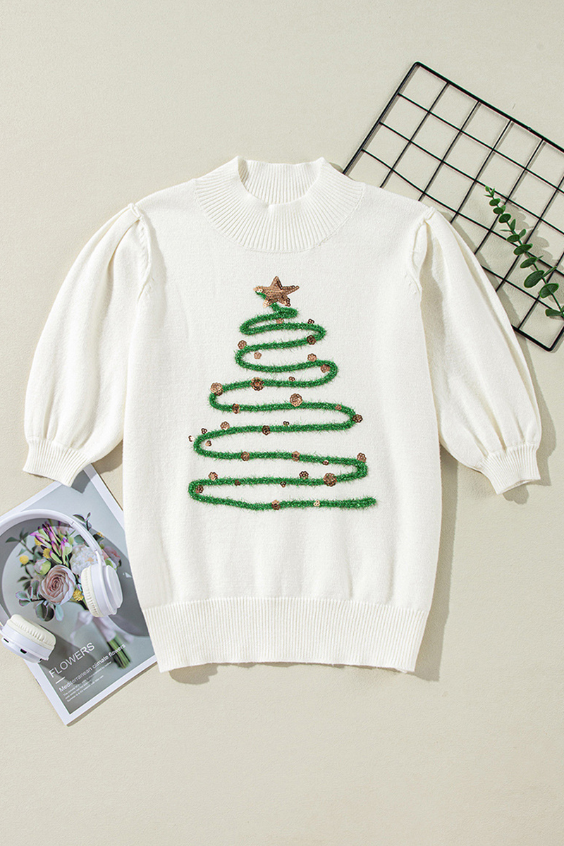 Stilla | Casual Juletræ Pailletter Patchwork Halv Turtleneck Pullover