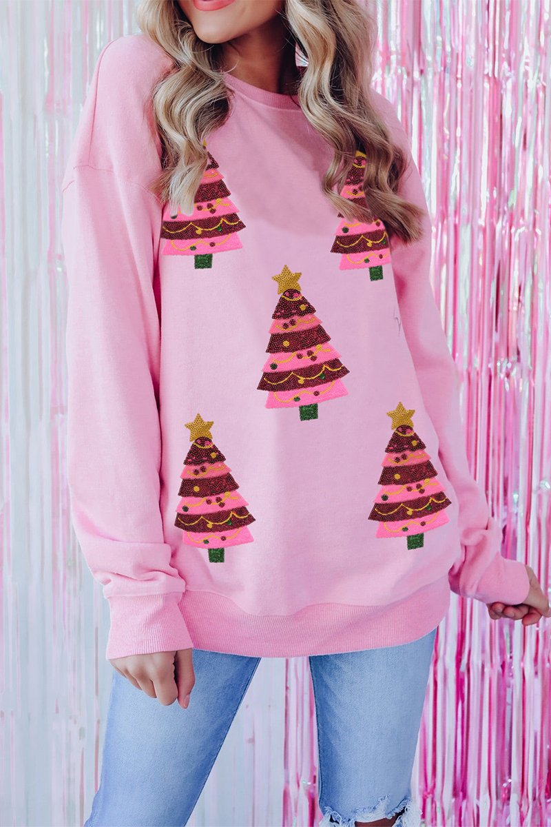 Stilla | Casual juletræ broderede pailletter rund hals sweatshirt