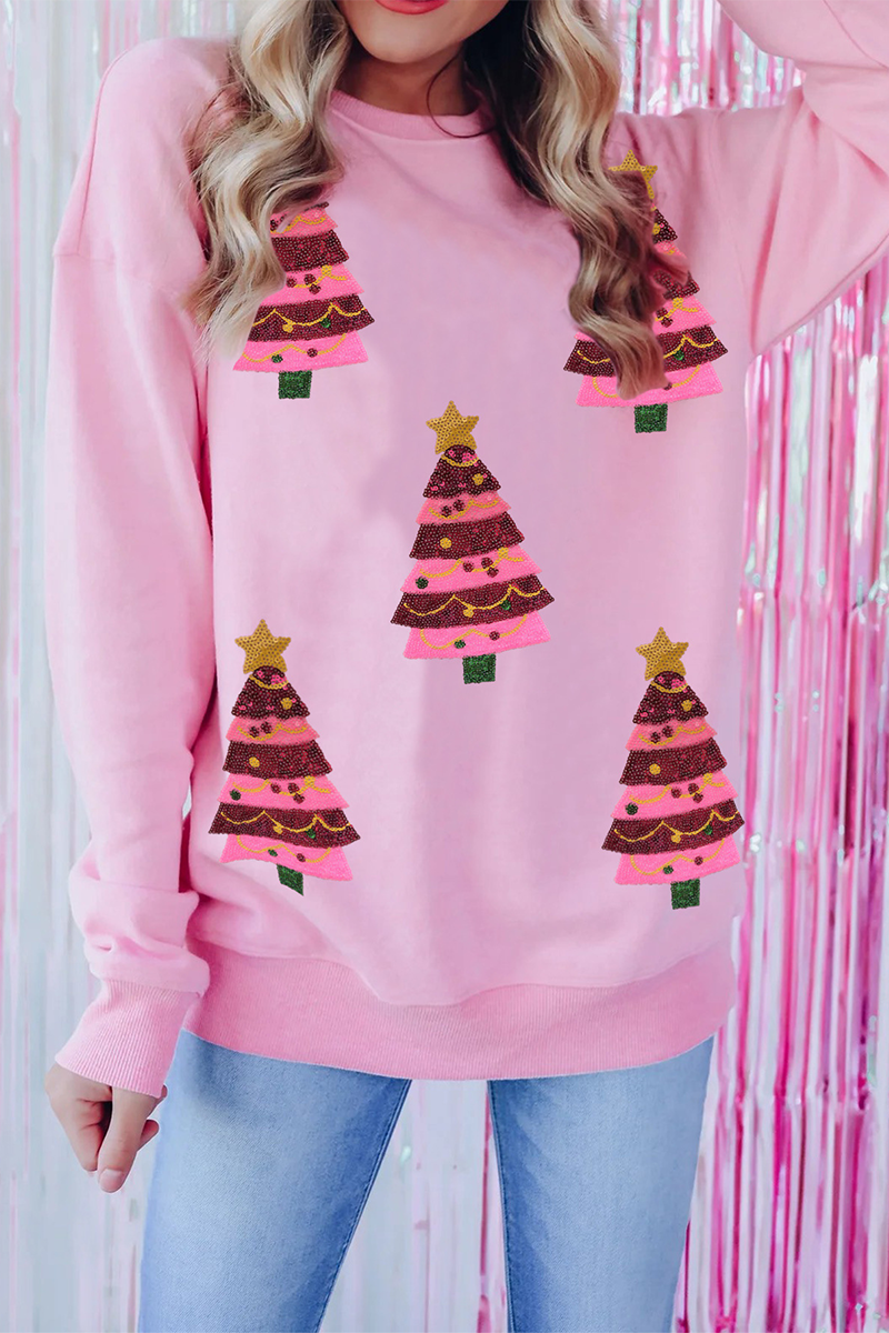 Stilla | Casual juletræ broderede pailletter rund hals sweatshirt