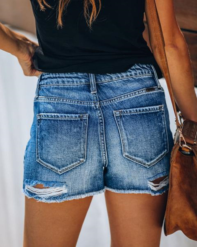 Dame casual jeansshorts med frynset kant og løs pasform Stilla