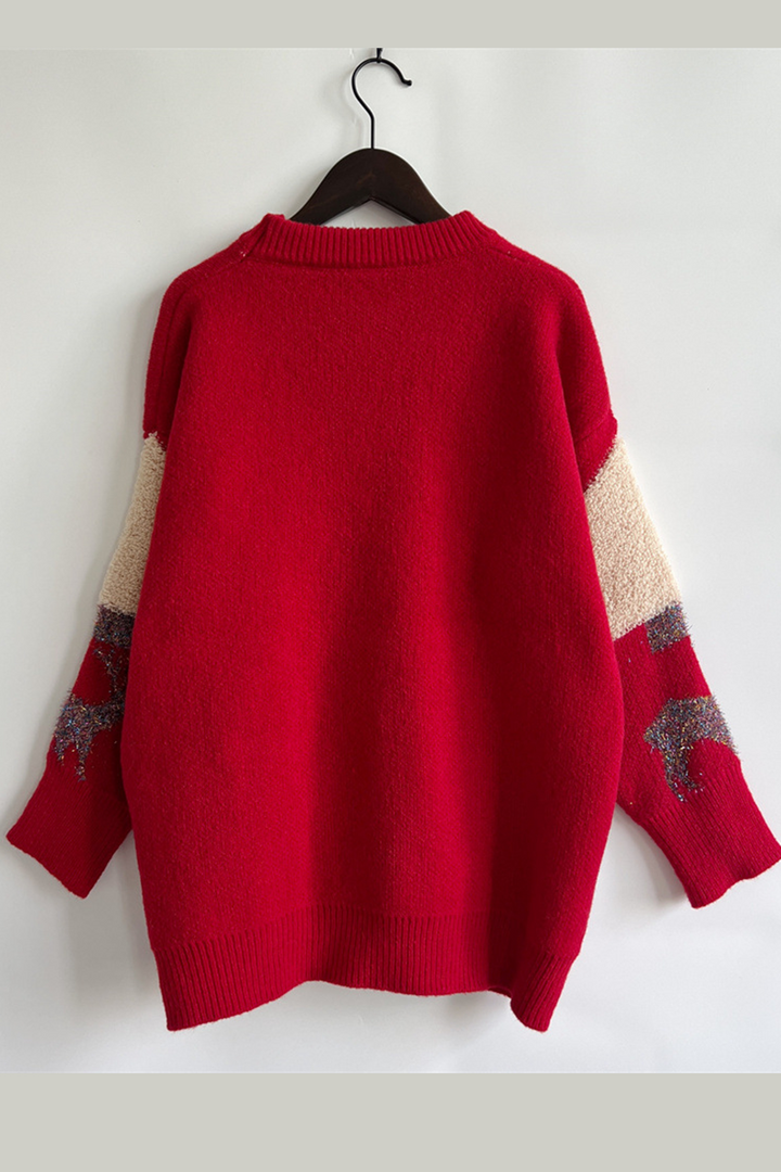 Stilla | Lækkert Juletræ Paillet Patch Rundhalset Pullover