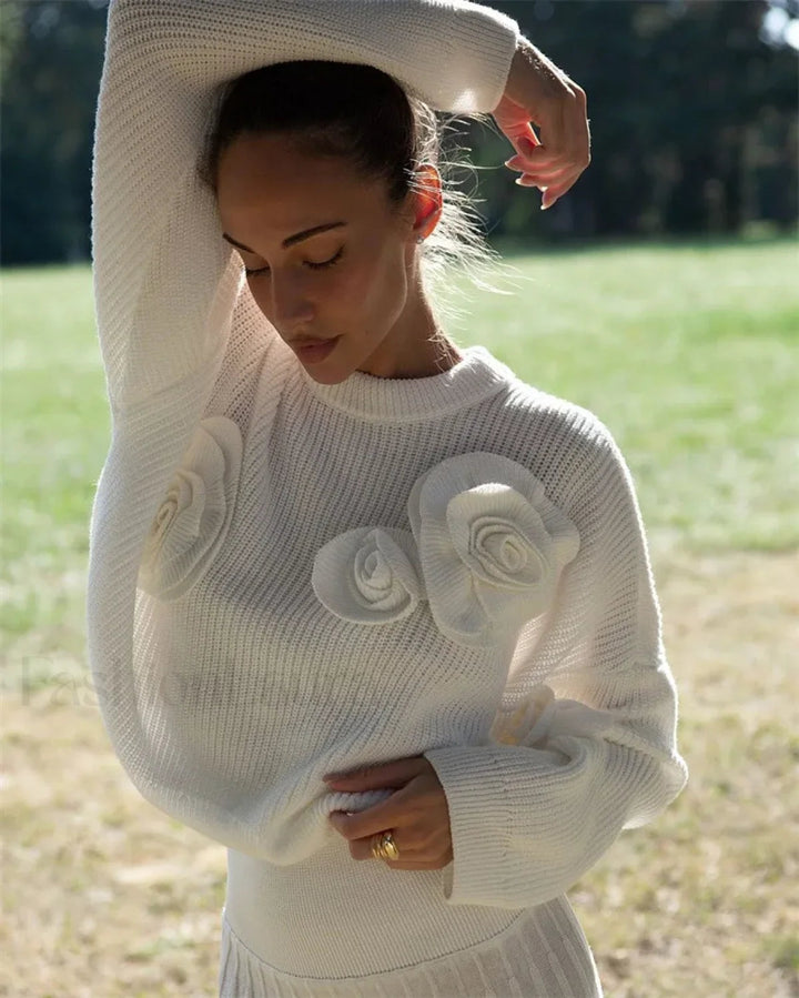 Stilla | Cozy 3D Rose Striktrøje med En Afslappet Pasform
