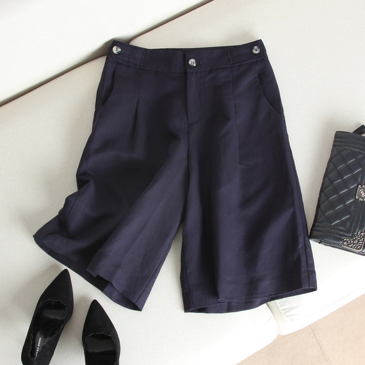 Dame brede linned-shorts med elegante folder og sidelommer Stilla