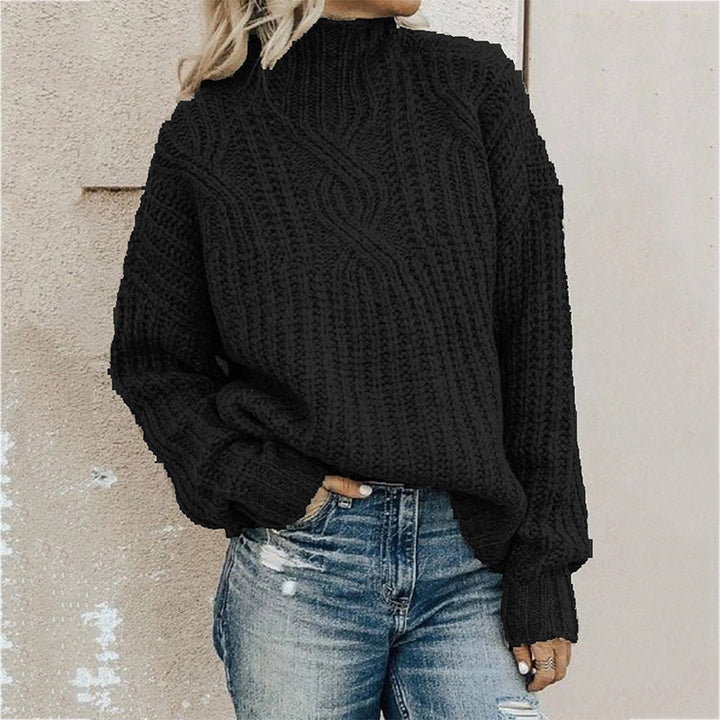 Dame Grovstrik sweater med høj krave og fletdesign Stilla