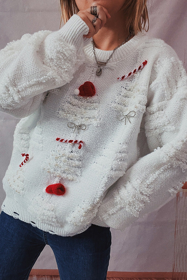 Stilla | Håndlavet perle-juletema-sweater tredimensionel dekorativ sweater
