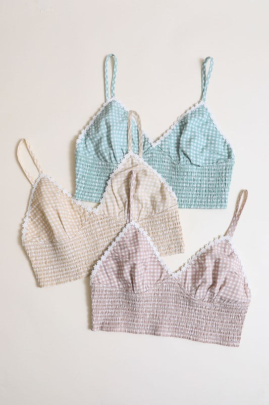 Stilla | Size Gingham Smocked Bralette