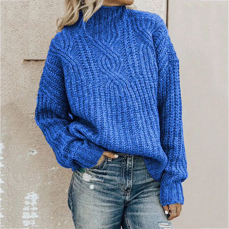 Dame Grovstrik sweater med høj krave og fletdesign Stilla