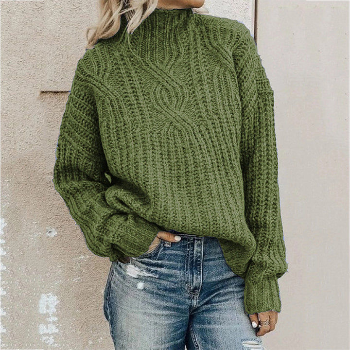 Dame Grovstrik sweater med høj krave og fletdesign Stilla