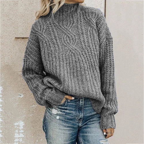 Dame Grovstrik sweater med høj krave og fletdesign Stilla