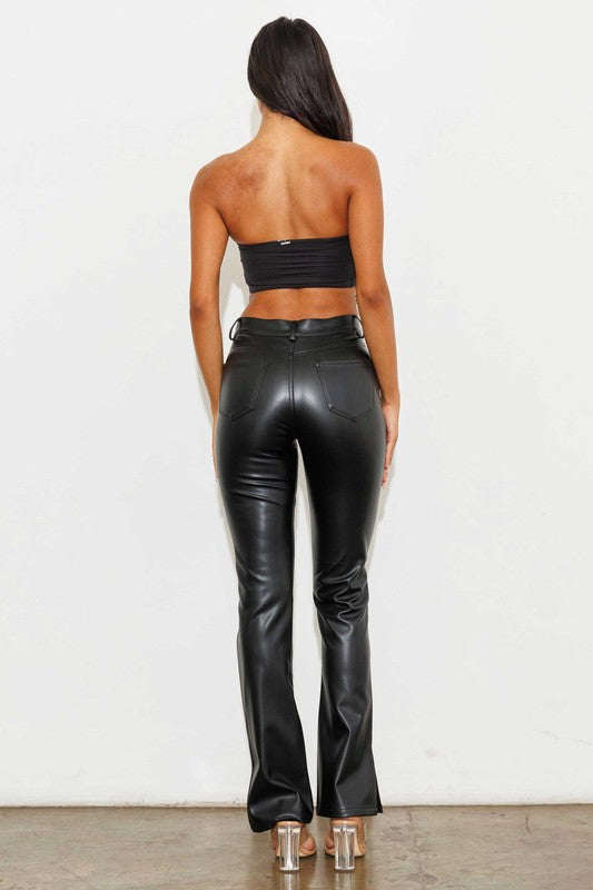 Stilla | Læder Side Slit Bootcut