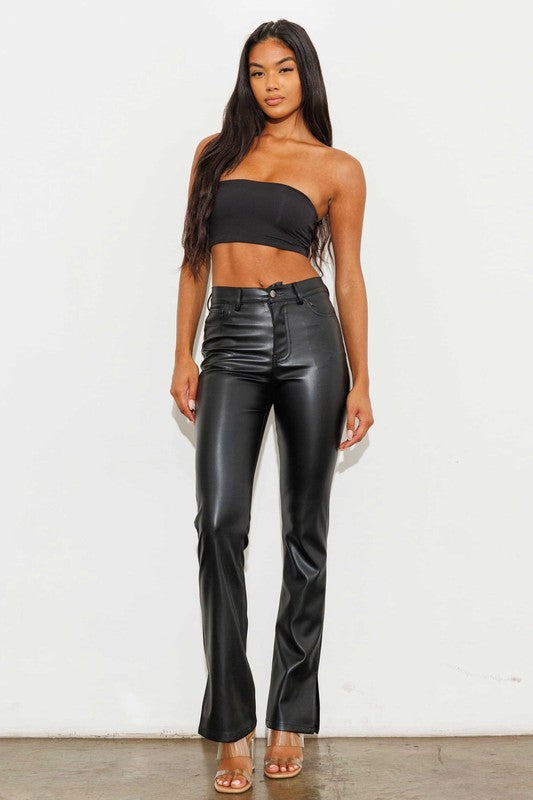Stilla | Læder Side Slit Bootcut