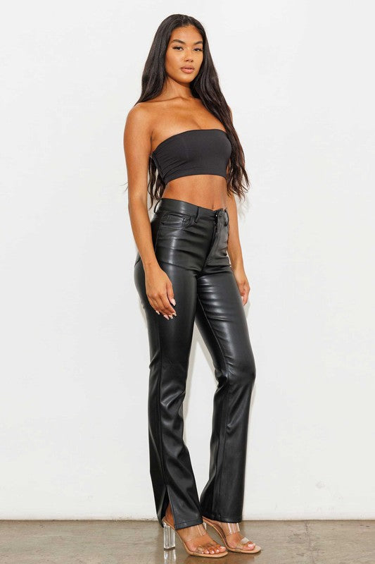 Stilla | Læder Side Slit Bootcut