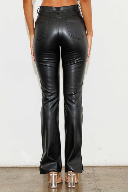 Stilla | Læder Side Slit Bootcut