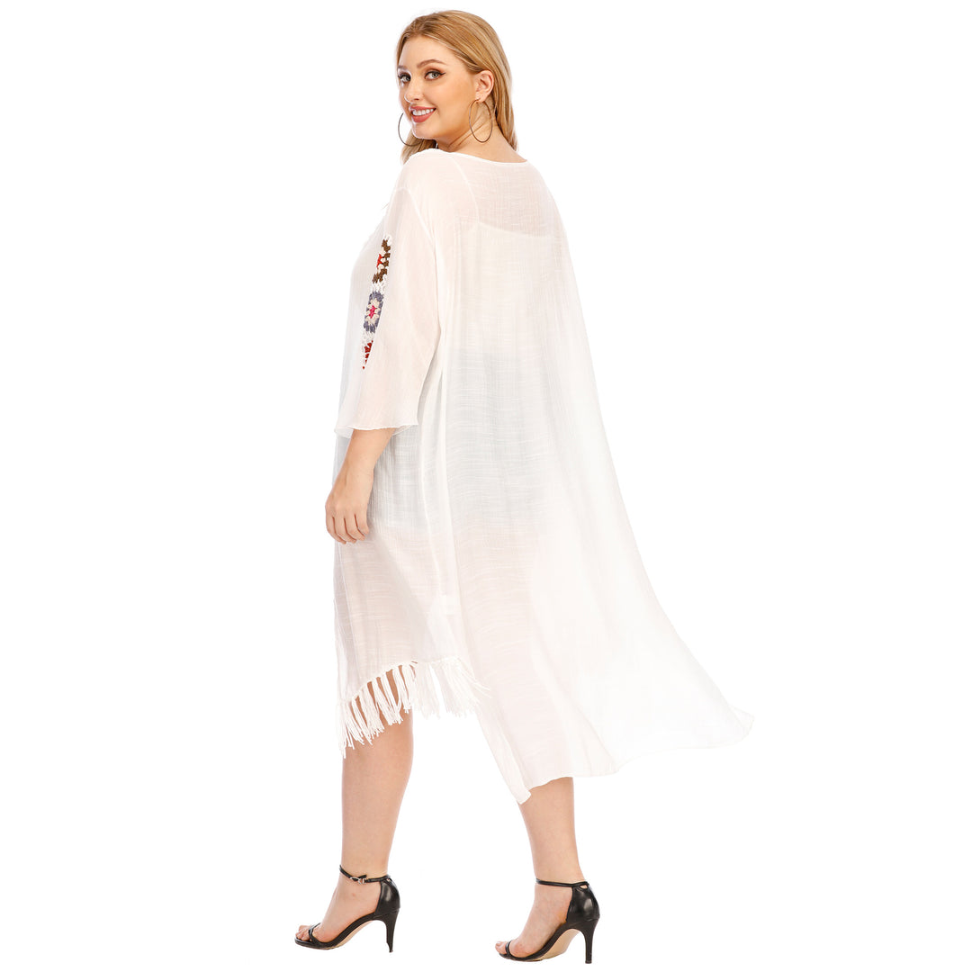 Dame elegant hæklede kaftan med frynset accenter Skovae
