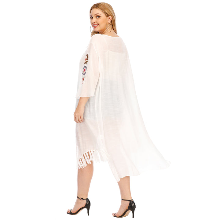 Dame elegant hæklede kaftan med frynset accenter Skovae