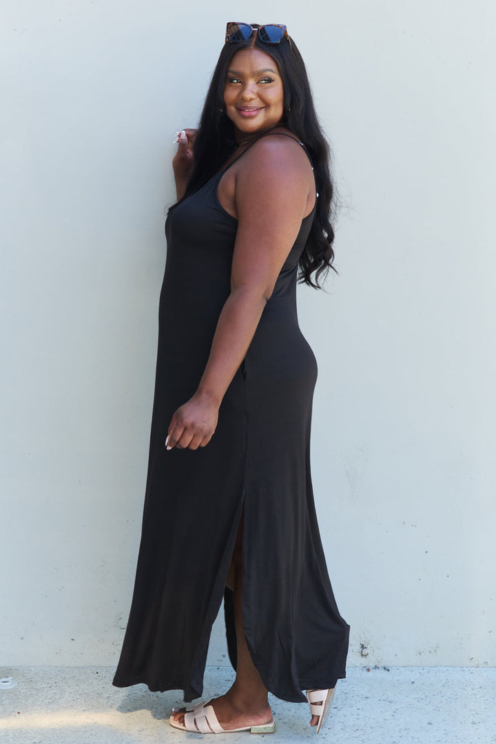 Stilla | Good Energy Full Size Cami Side Slit Maxi Dress I Sort