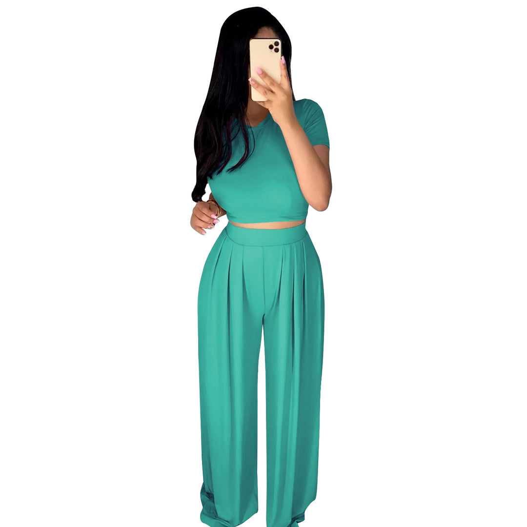 Dame Elegant Sæt med Crop-Top og bred Bukser Stilla