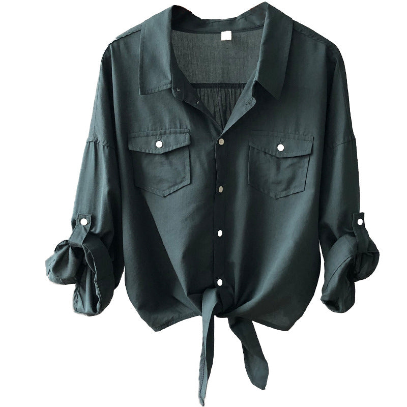 Damer elegant bluse med bundet kant og praktiske brystlommer Stilla