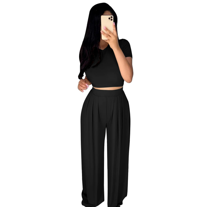 Dame Elegant Sæt med Crop-Top og bred Bukser Stilla