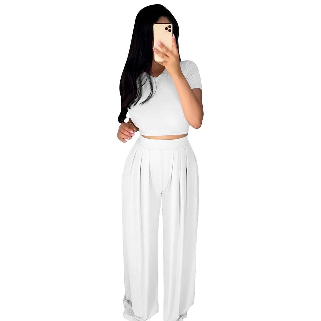 Dame Elegant Sæt med Crop-Top og bred Bukser Stilla