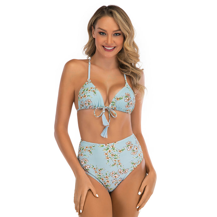 Dame Højskåret Bikini med justerbar trekant-top og trendy frynsedetail Stilla