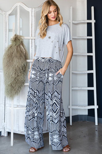 Stilla | Vintage Print Bred Bukser Med Lommer