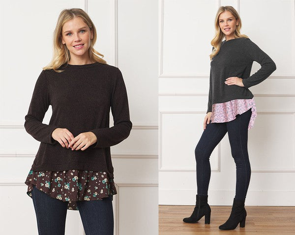 Stilla | Floral Tulip Hem Back Accent Top