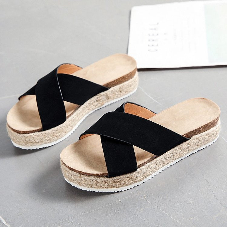 Dame Plateau-sandaler med krydset rem og behagelig jute-sål Stilla