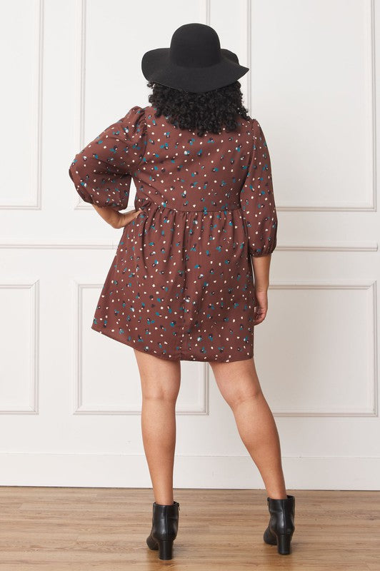 Stilla | Abstrakt Prikket Biskop Ærme Mini Kjole