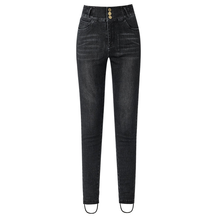Dame Højtaljede Skinny-Jeans med knapdetalje og perfekt pasform Stilla