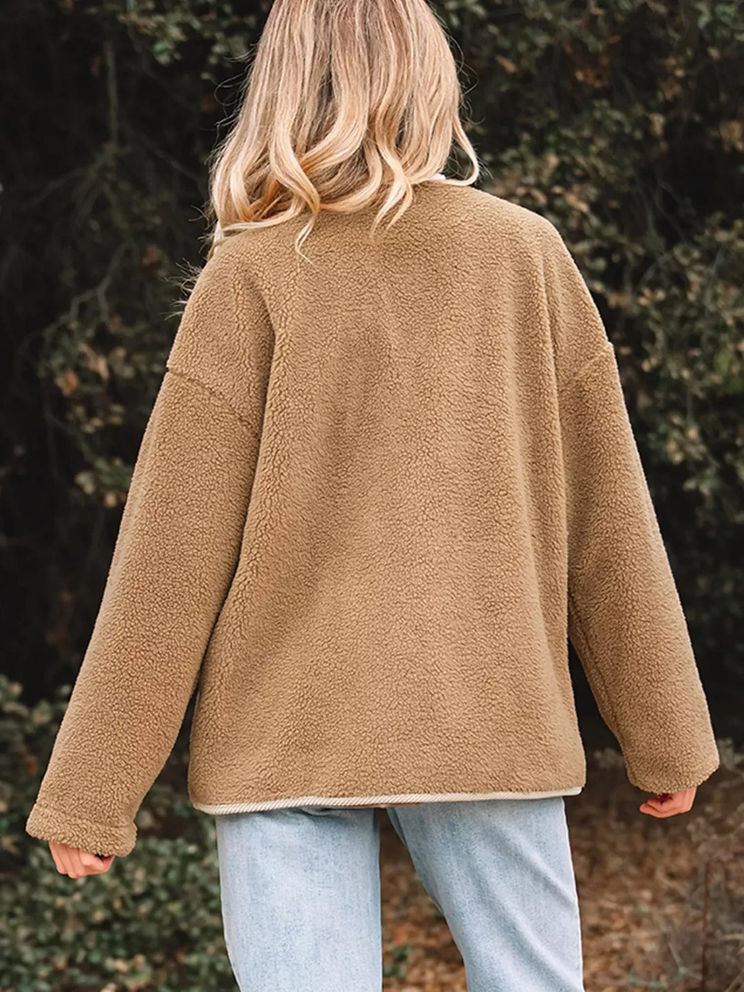 Stilla | Dame Button-Front Sherpa Teddy Jakke