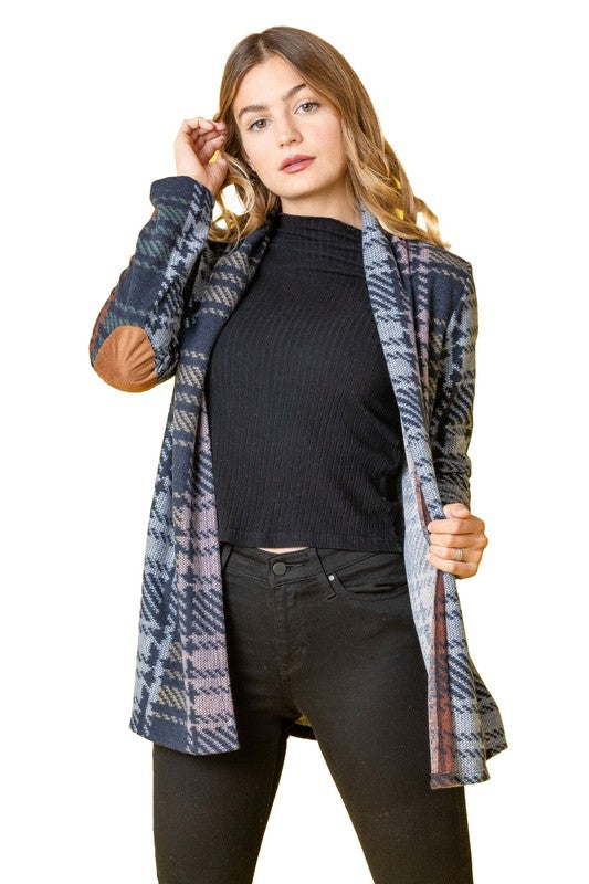 Stilla | Farvet Plaid Albue Patches Cardigan