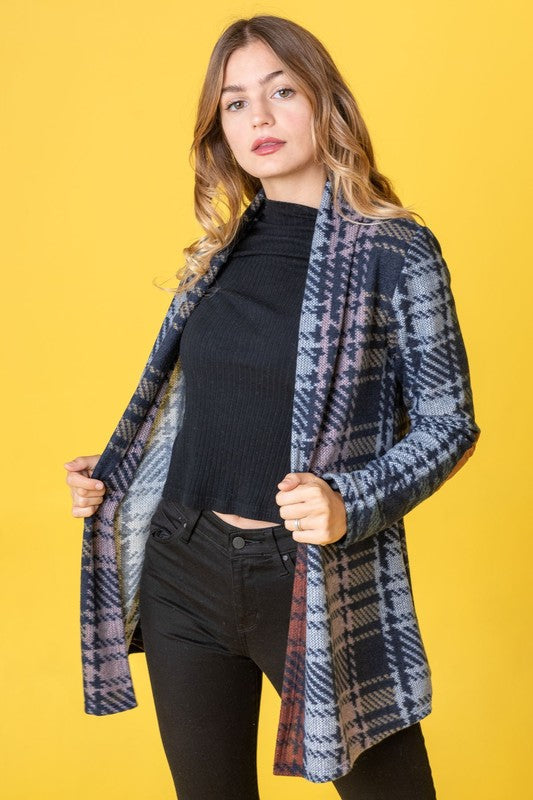 Stilla | Farvet Plaid Albue Patches Cardigan